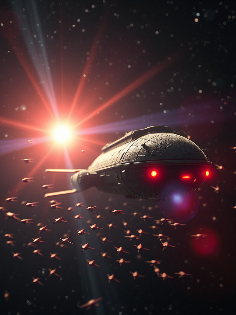 Alien Spaceship Attacked in Deep Space: Retro Sci-Fi