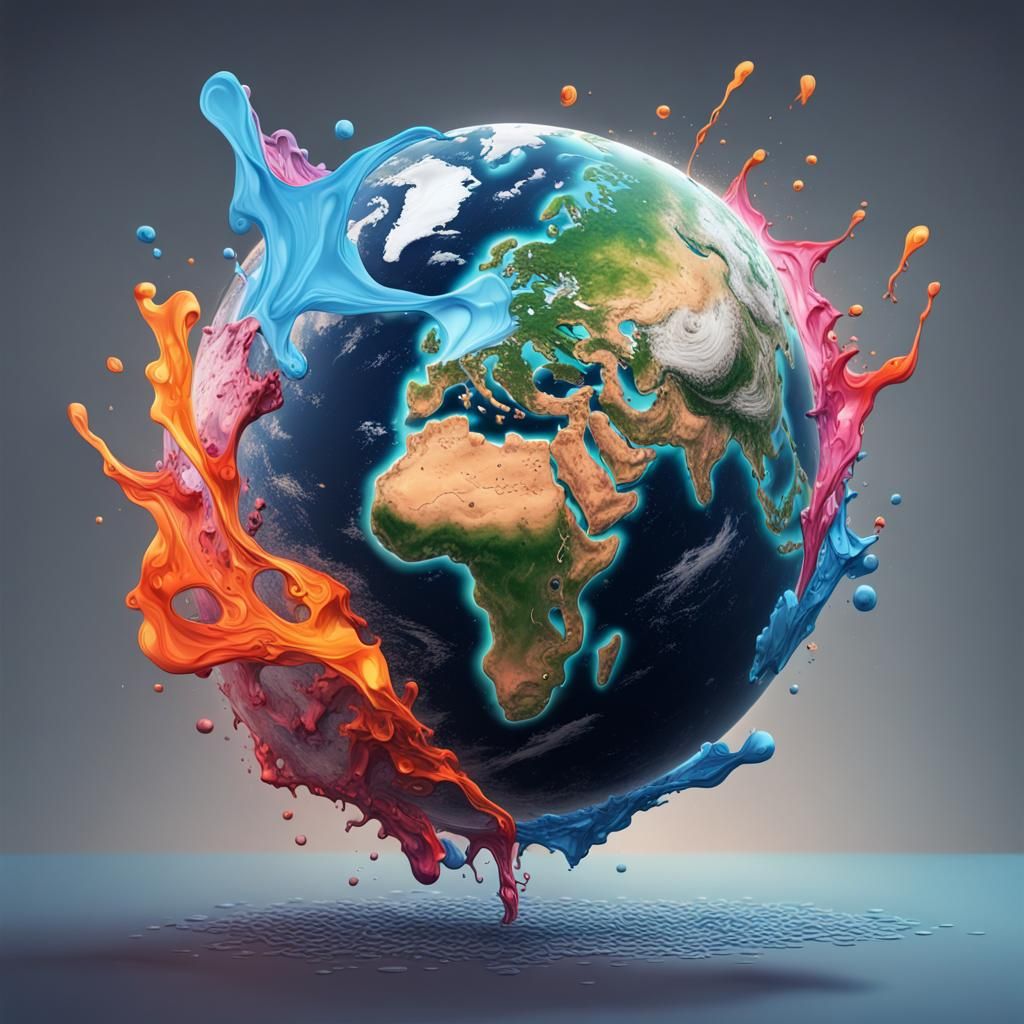 Hyperrealistic Earth Melts in Colorful Space