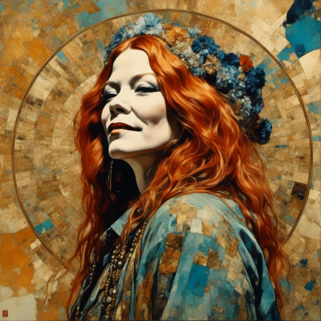 Psychedelic Janis Joplin Portrait in Golden Age Style