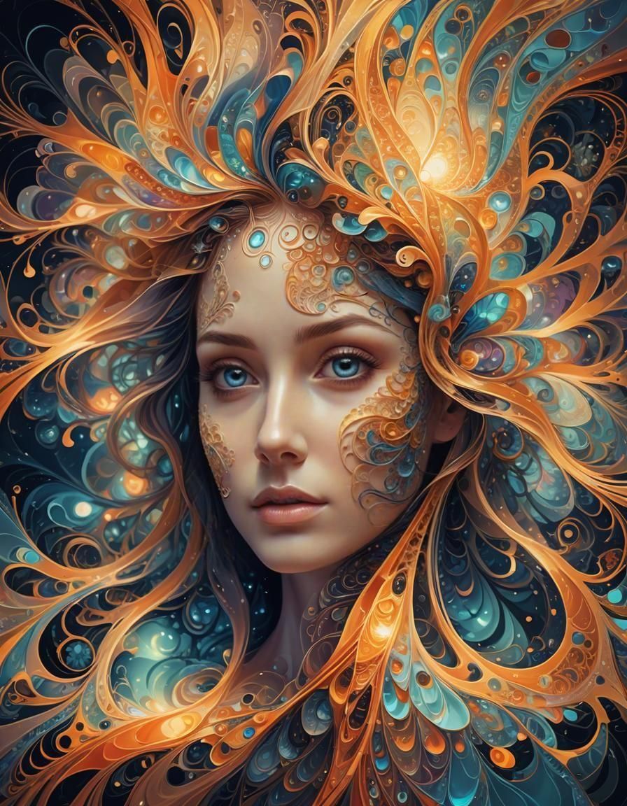 Abstract Midnight Sun with Fractal Wave Design