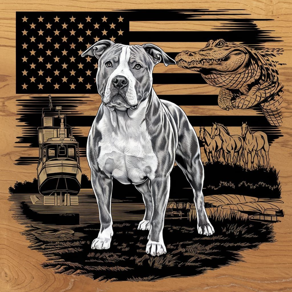 3D Vector Art: Pit Bull in Country Sunset