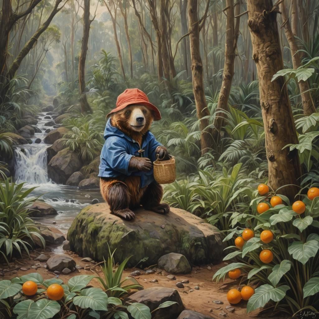 Paddington Bear Makes Marmalade: Oil Painting