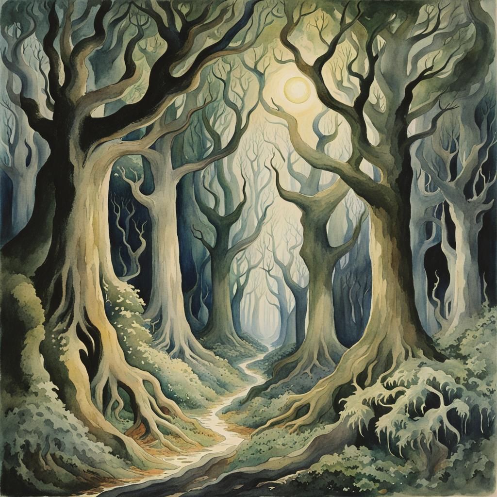 Eldritch Forest in Watercolors: Dreamlike Vision