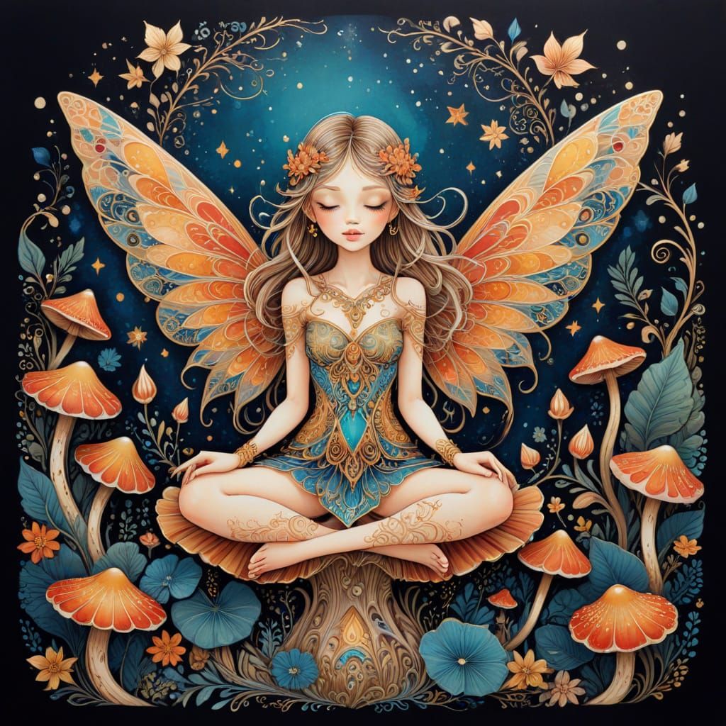 Intricate Fairy Zentangle Art with Whimsical Details