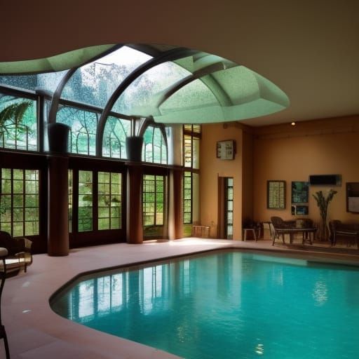 Hyperrealistic Woman Floating in Indoor Pool