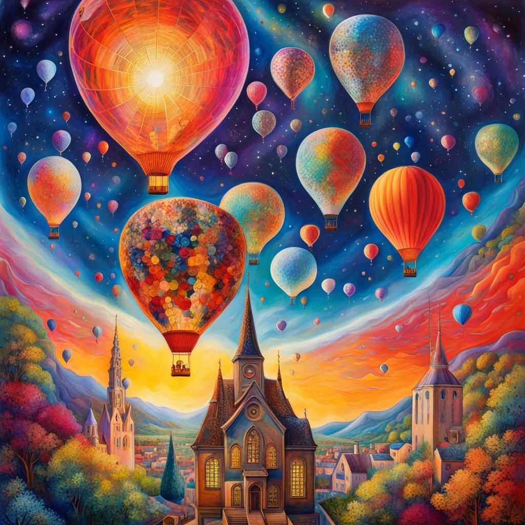 Astral Elevators and Balloon in Mixed Media Style