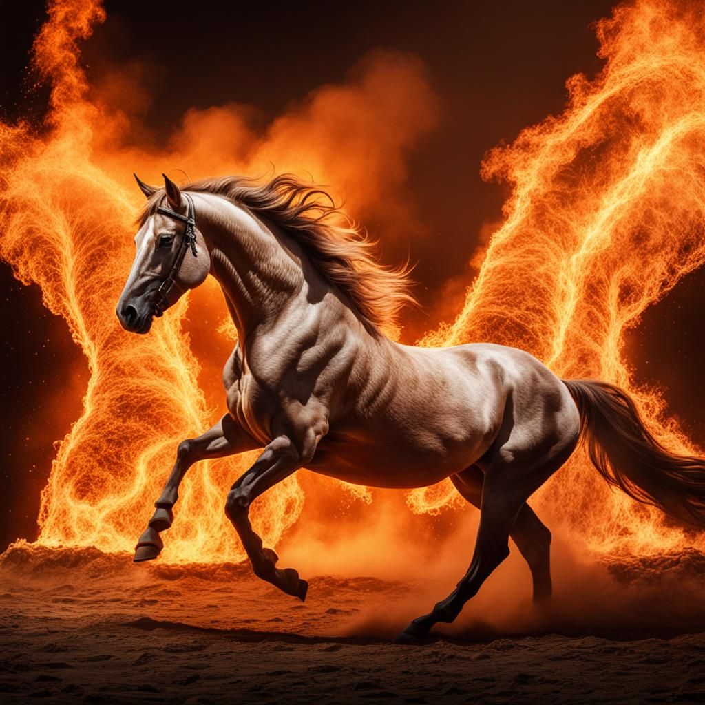 Epic Fantasy Battle Horse Leaping Through Fire