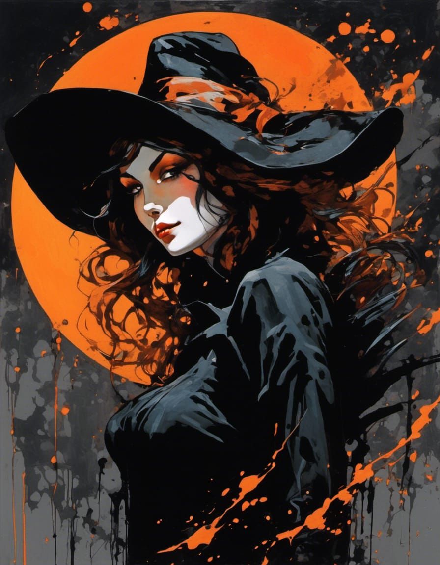 Enchanting Witch with Cruel Smile and Graffiti Style