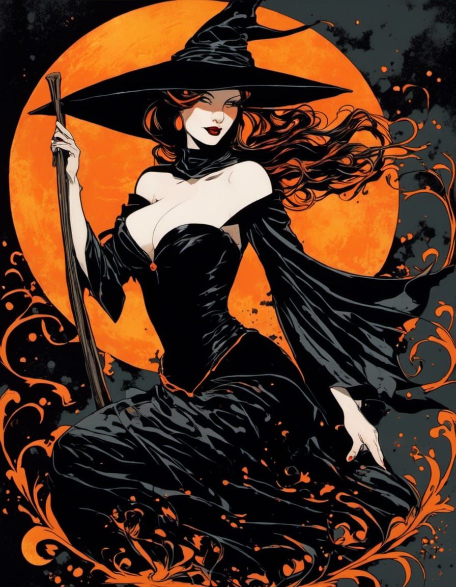 Enchanting Witch in Splatter Graffiti Style