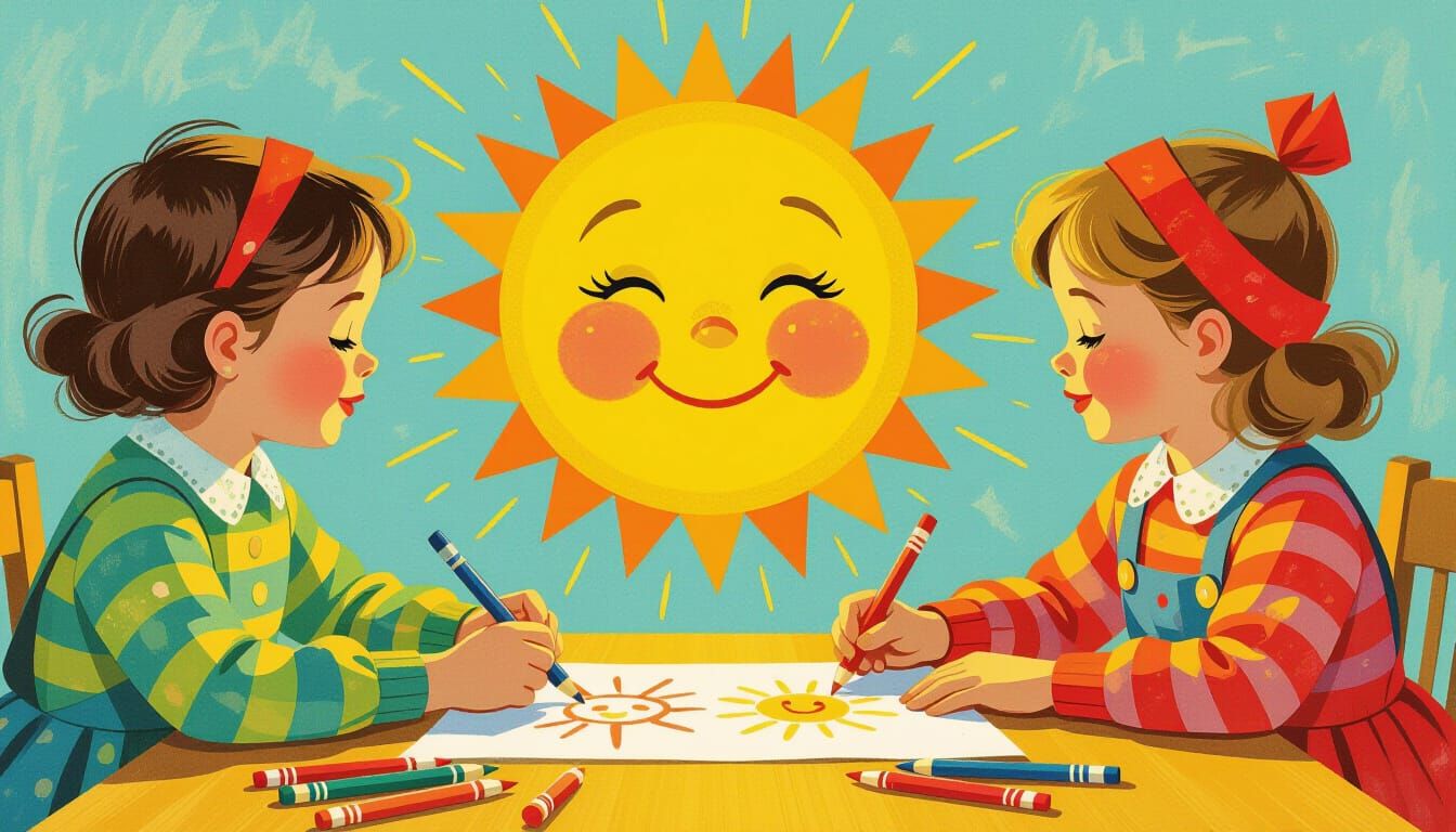 Children Draw a Smiling Sun in Whimsical Style