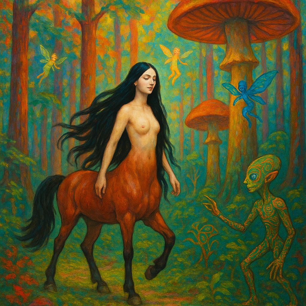 Centaur Woman in Psychedelic Forest