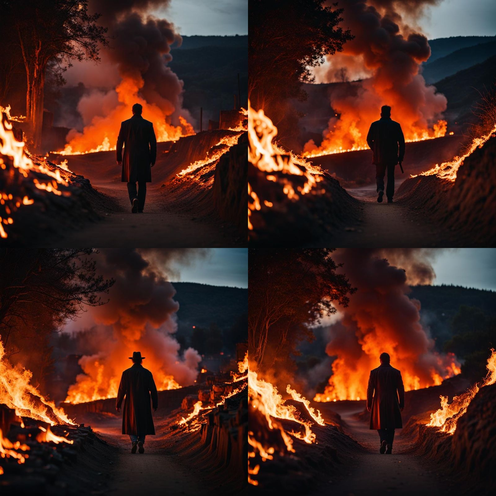 Cinematic Path to Hell with Distant Figure