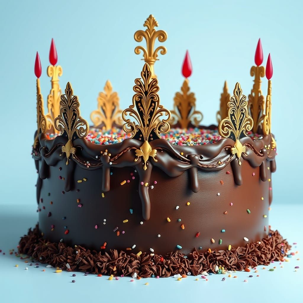 Majestic Crown Chocolate Cake with Golden Filigree