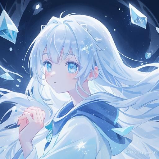 Anime Girl with Ice Powers in Digital Art Style