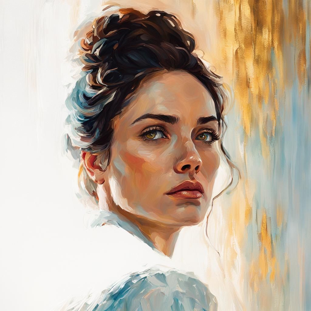 Young Woman Portrait as Impasto Oil Painting