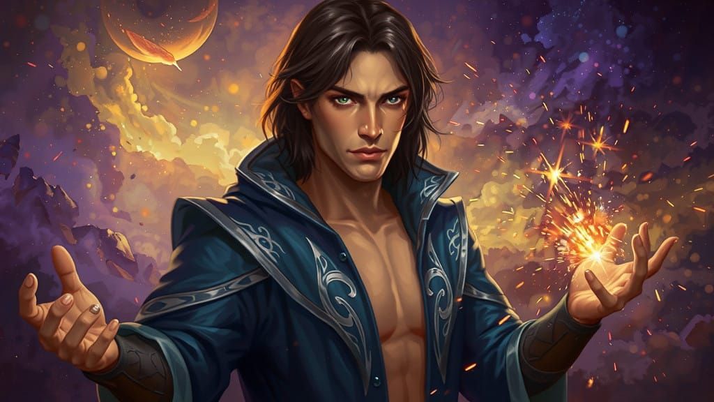 Majestic Fantasy Mage Unleashes Fiery Magic