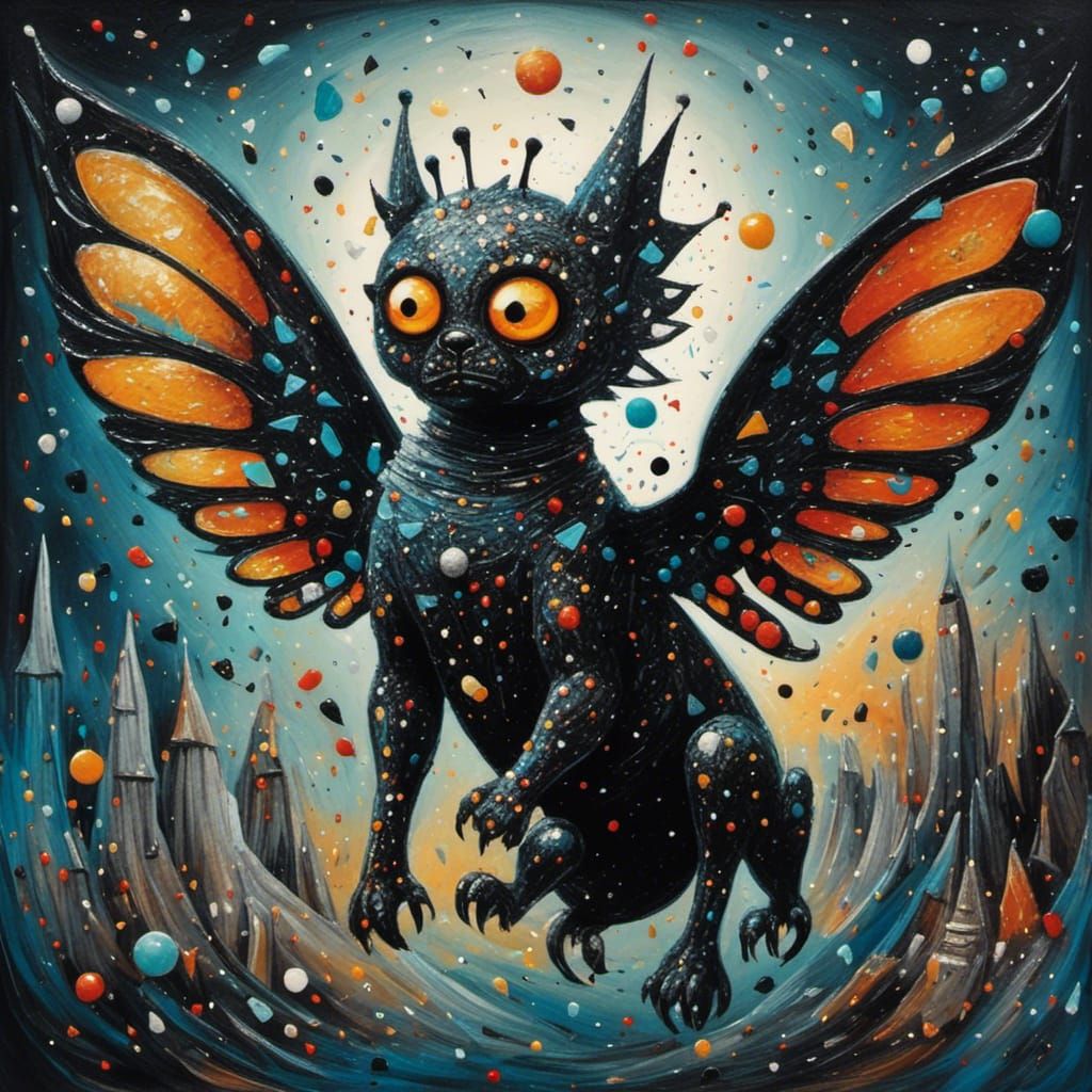 Flying Sphinx Portrait in Surreal Oil Painting Style