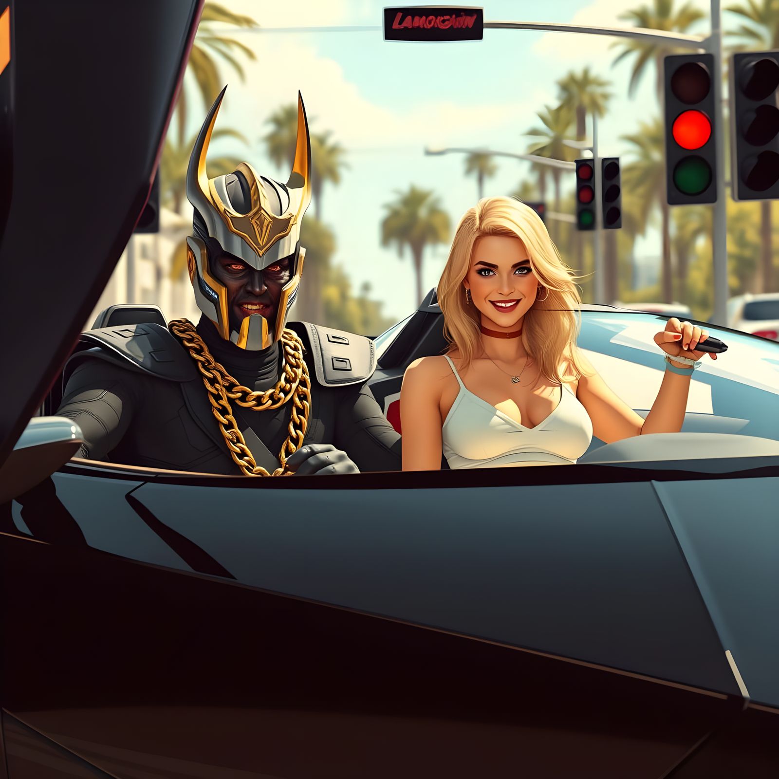 Klingon and Blonde Bounty Hunters in California Street Scene