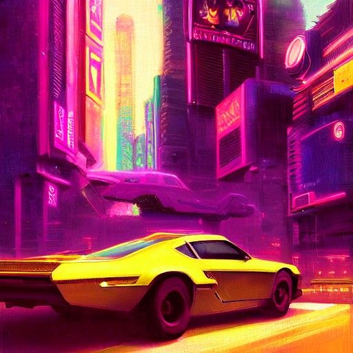 Synthwave Drive: A Retro Cyberpunk Oil Painting