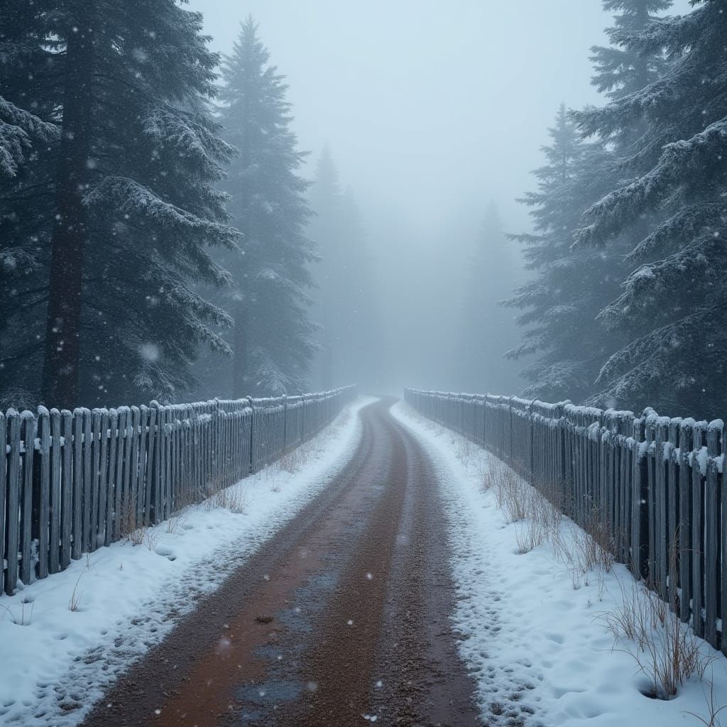 Snowy Dirt Path Disappears into Bend