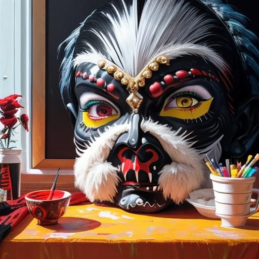 Alien Barbarian Dancer with Skull Makeup in 3D Painting