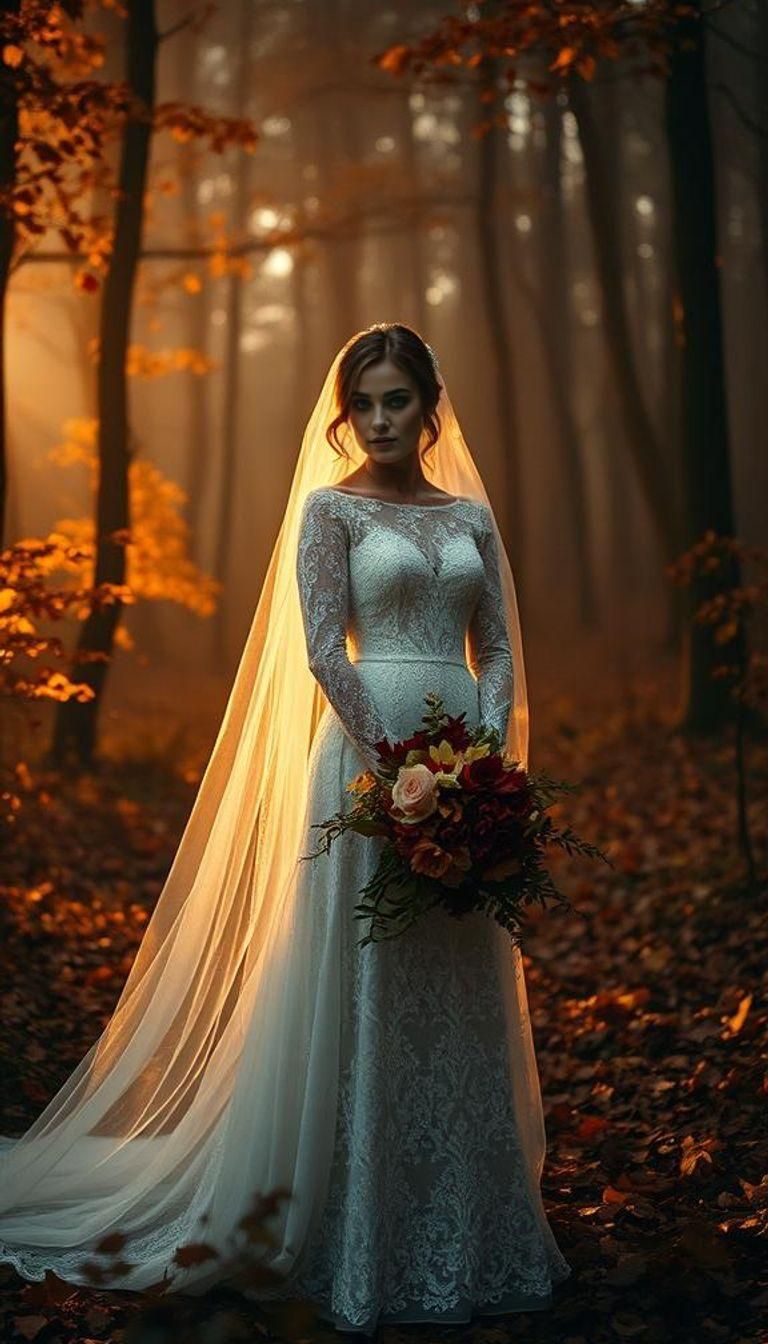 Cinematic Autumn Bride Film Still