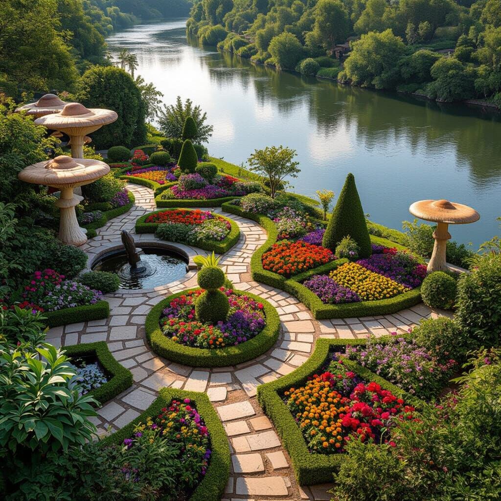 Overhead View of Geometric Flower Garden