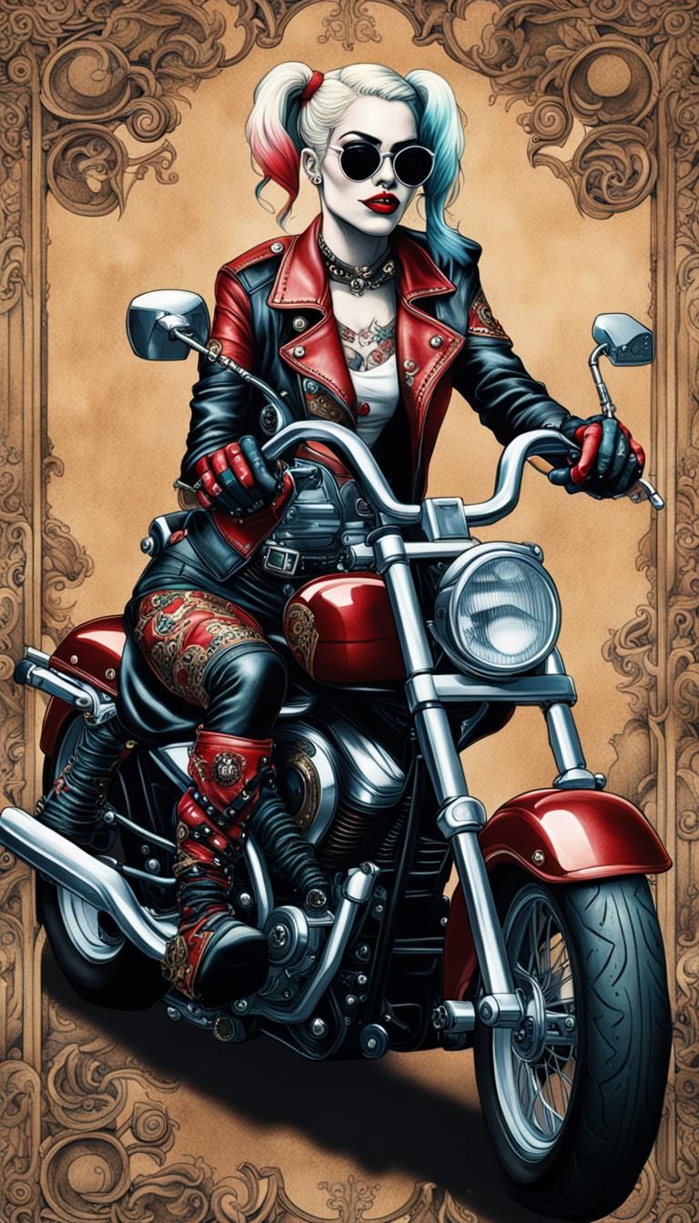 Harley Quinn on Motorcycle in Rococo Style