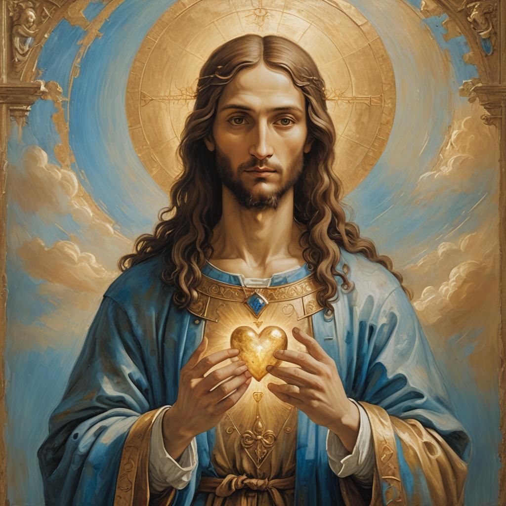 Ethereal Saintly Figure with Glowing Heart, Renaissance Oil ...