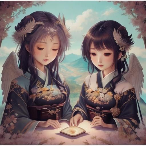 Angelic Figure in Watercolor Landscape