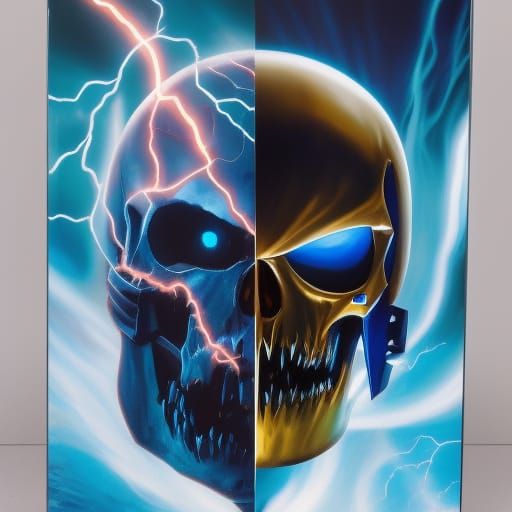 Glass Skull Unleashing Lightning Bolt: Grimdark Art