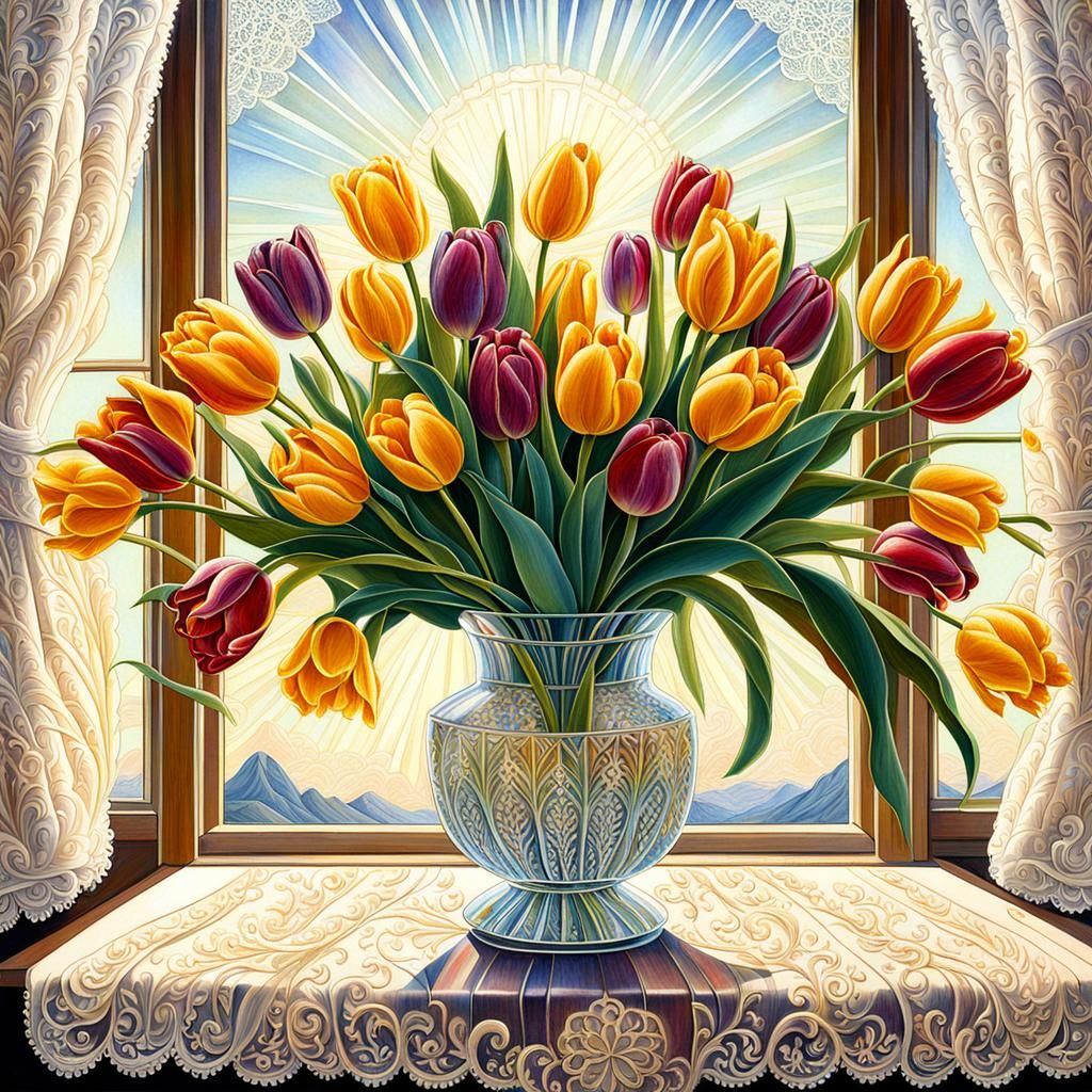 Tulips and Mimosas: A Renaissance-Inspired Floral Still Life