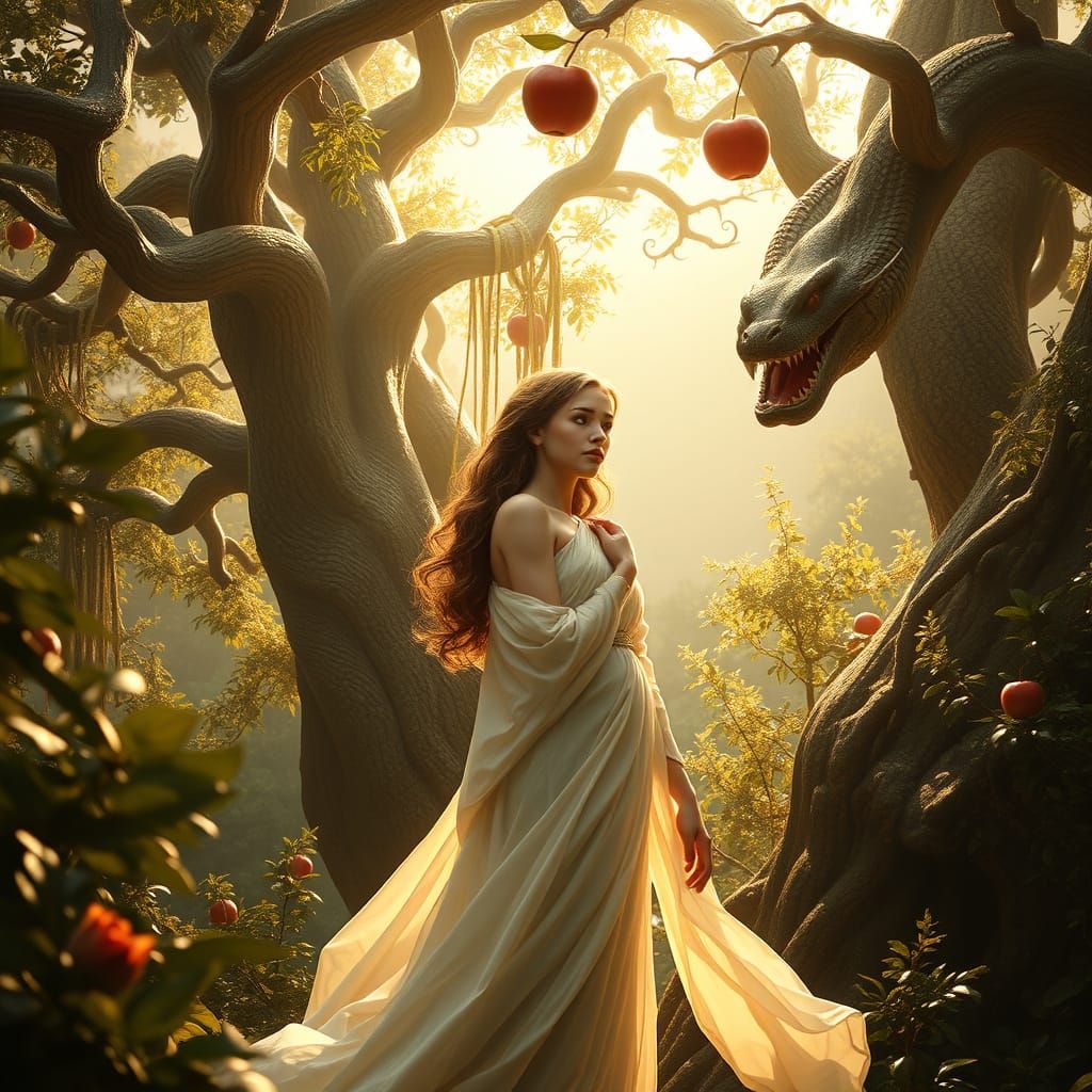 Elegant Eve Gazing at the Tree of Life