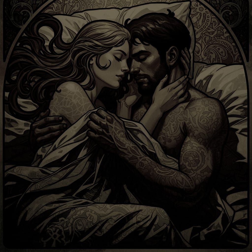 Couple Tangled in White Sheets on a Bed