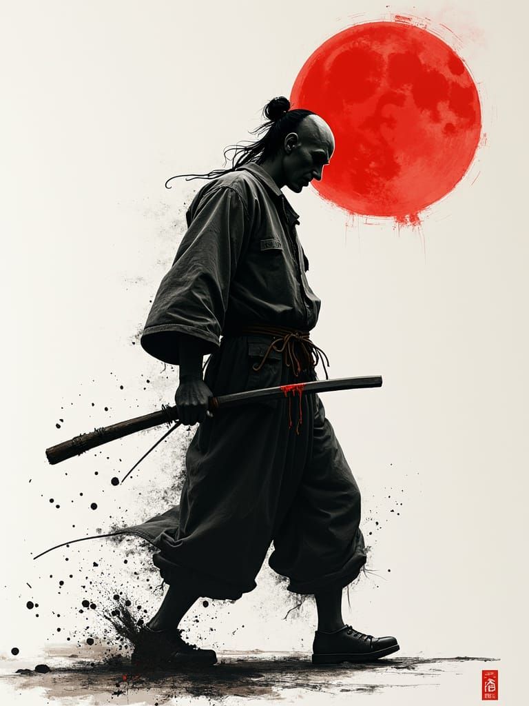 Walking Dead in Japanese Ink Brush Style