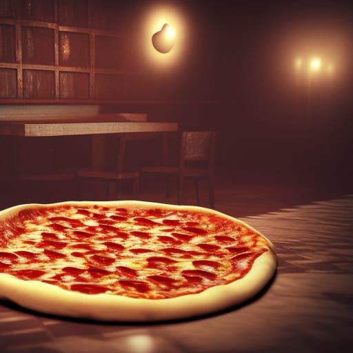 Horror Pizza in 3D Game Cinematic Style
