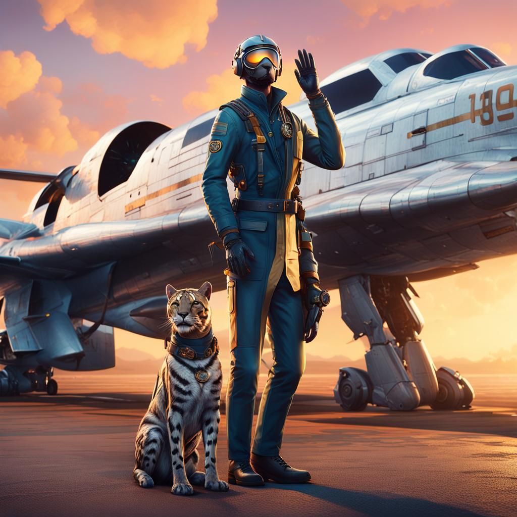 Panther and Robot Pilots in Art Deco Style