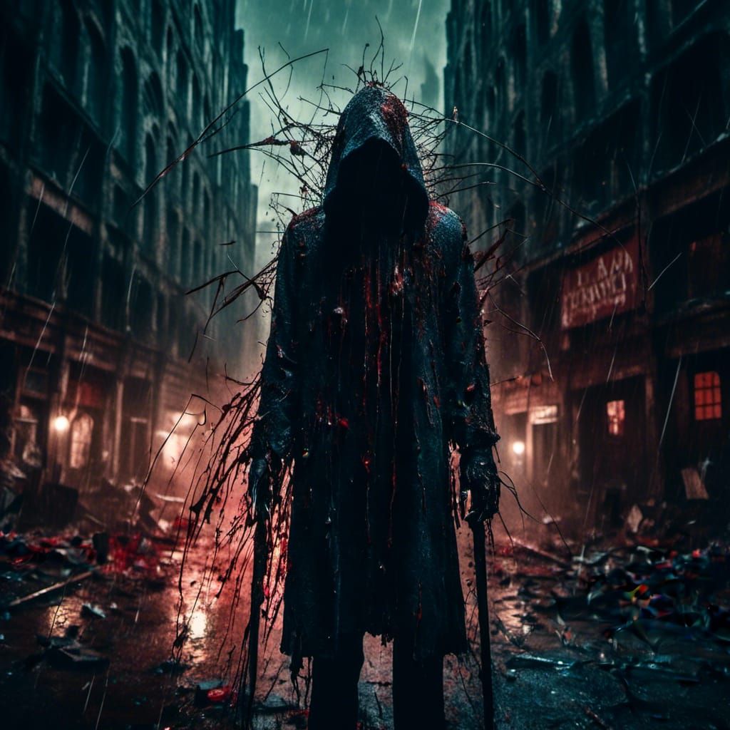 Gothic Masterpiece: Demonic Duel in Blood Splattered Church