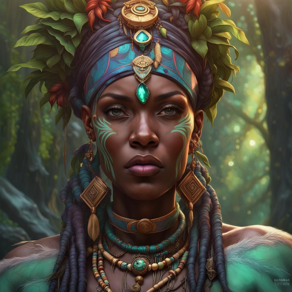 Emerald Tribal Princess in Fantasy Rainforest