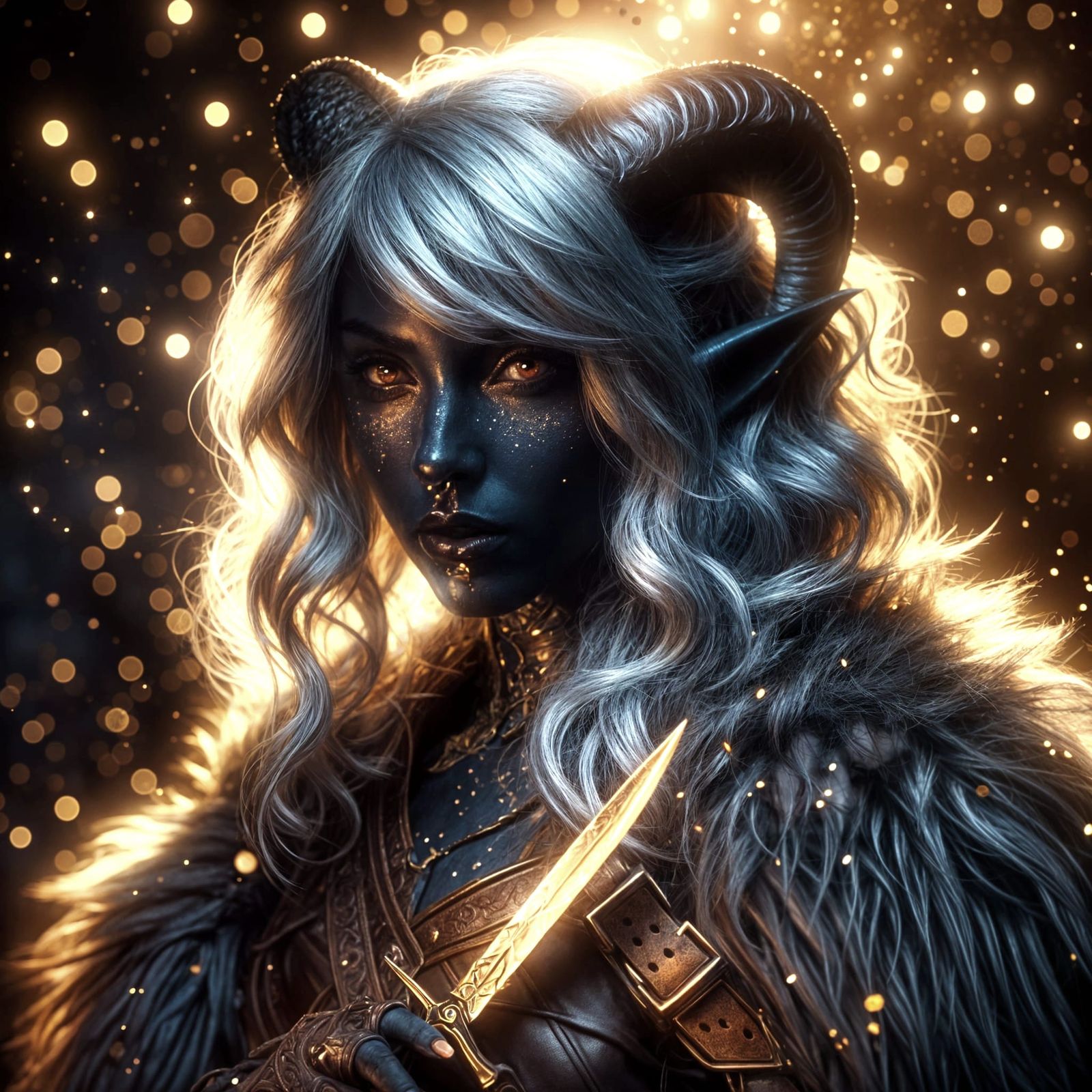 Fantasy Tiefling Rogue in Radiant Light