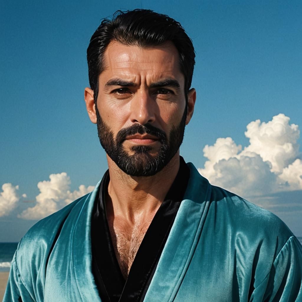 Bearded Man in Velvet Robes, Gouache Impressionist Portrait