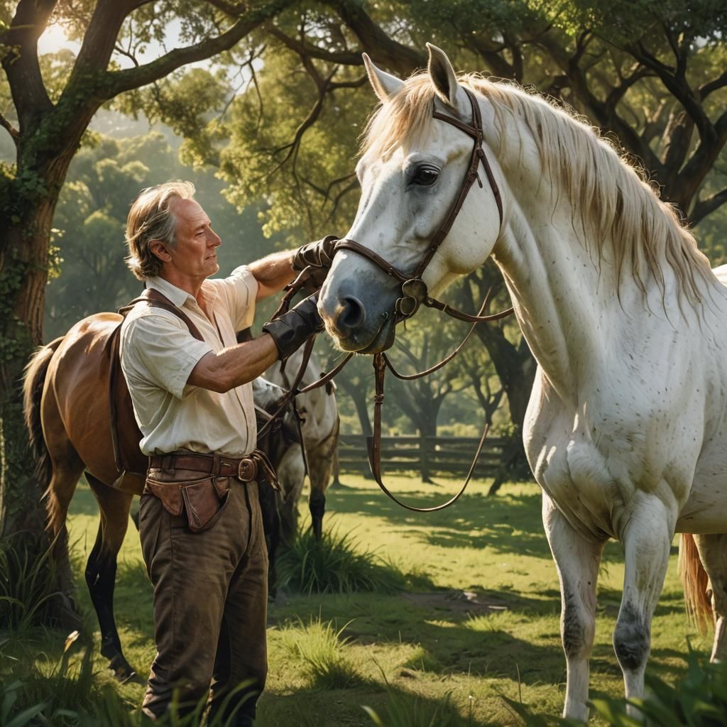 Stable Master Brushing Horse: Fantasy Concept Art