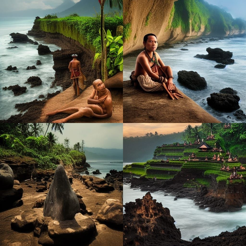 Balinese Tribe on Rocky Shore with Anamorphic Light
