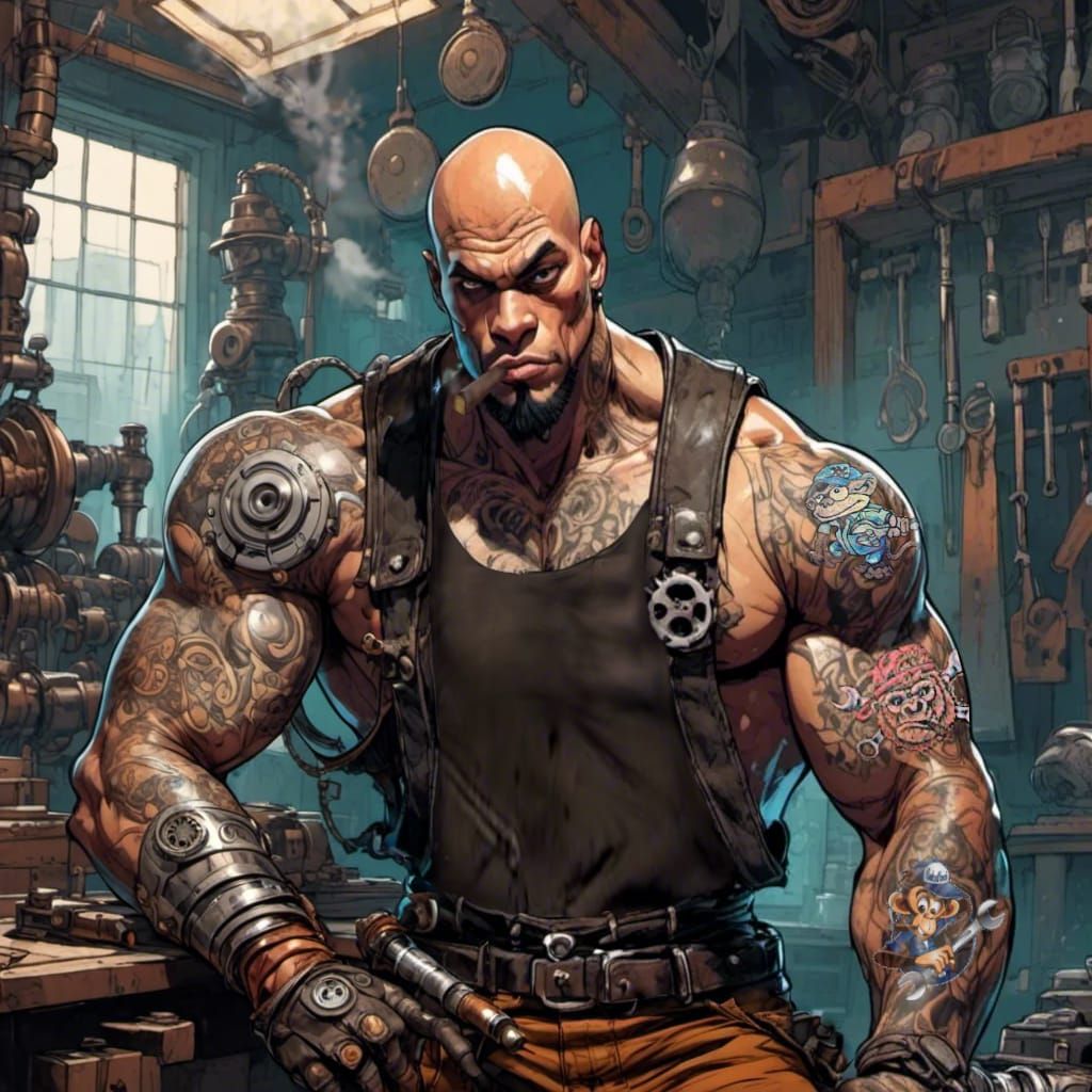 Cyborg Mechanic in Steampunk Style with Wrench