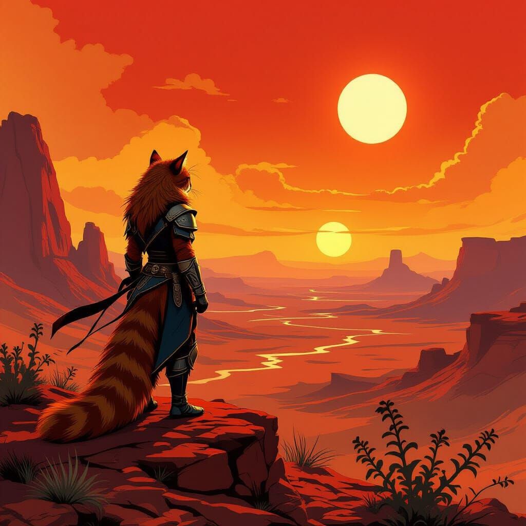 Warrior Cat in Alien Desert Landscape