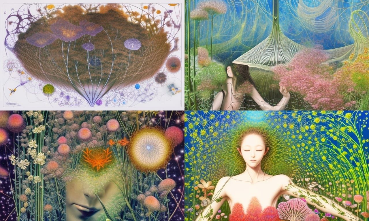 Stargazing Platform Trapped in Mycelium Network, Digital Art