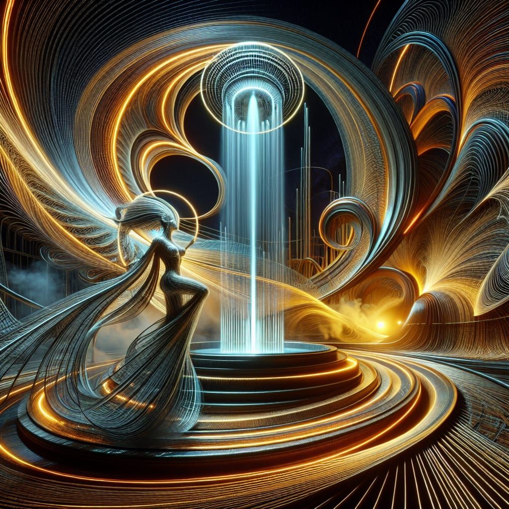 Futuristic Sci-Fi Fountain Erupts at Night