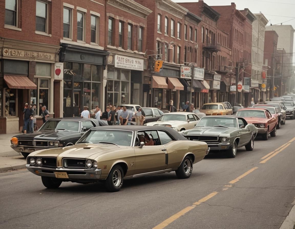 Muscle Cars at a Small Town Traffic Light