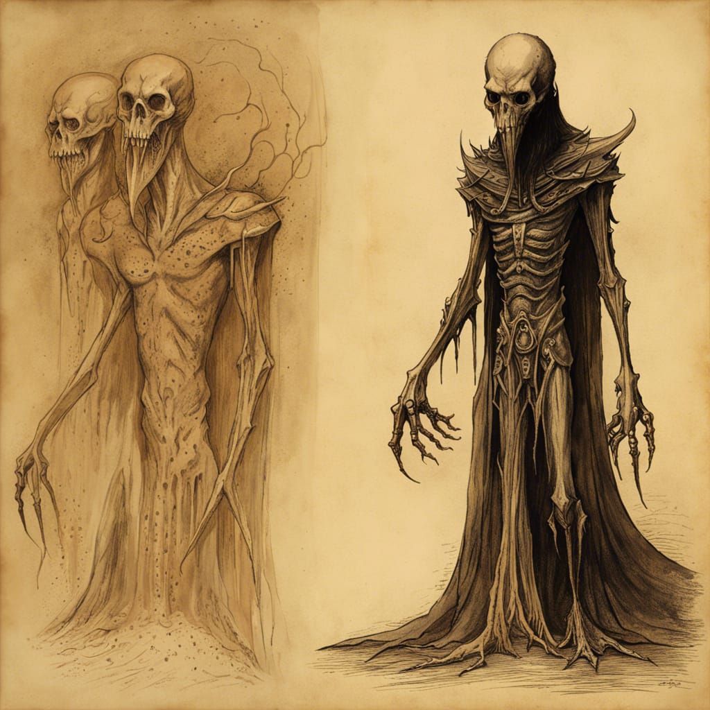 Ghoul Sketch in Sepia Ink on Parchment