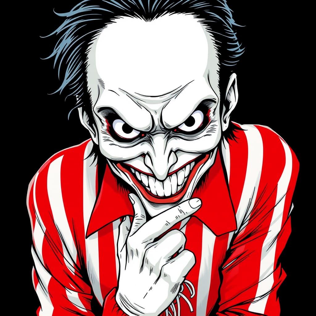 Creepy Smiling Man in Junji Horror Manga Style